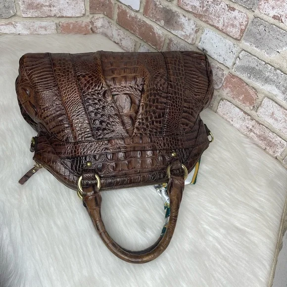 Brahmin Chocolate Brown Crocodile-Embossed Handbag - Picture 3 of 13
